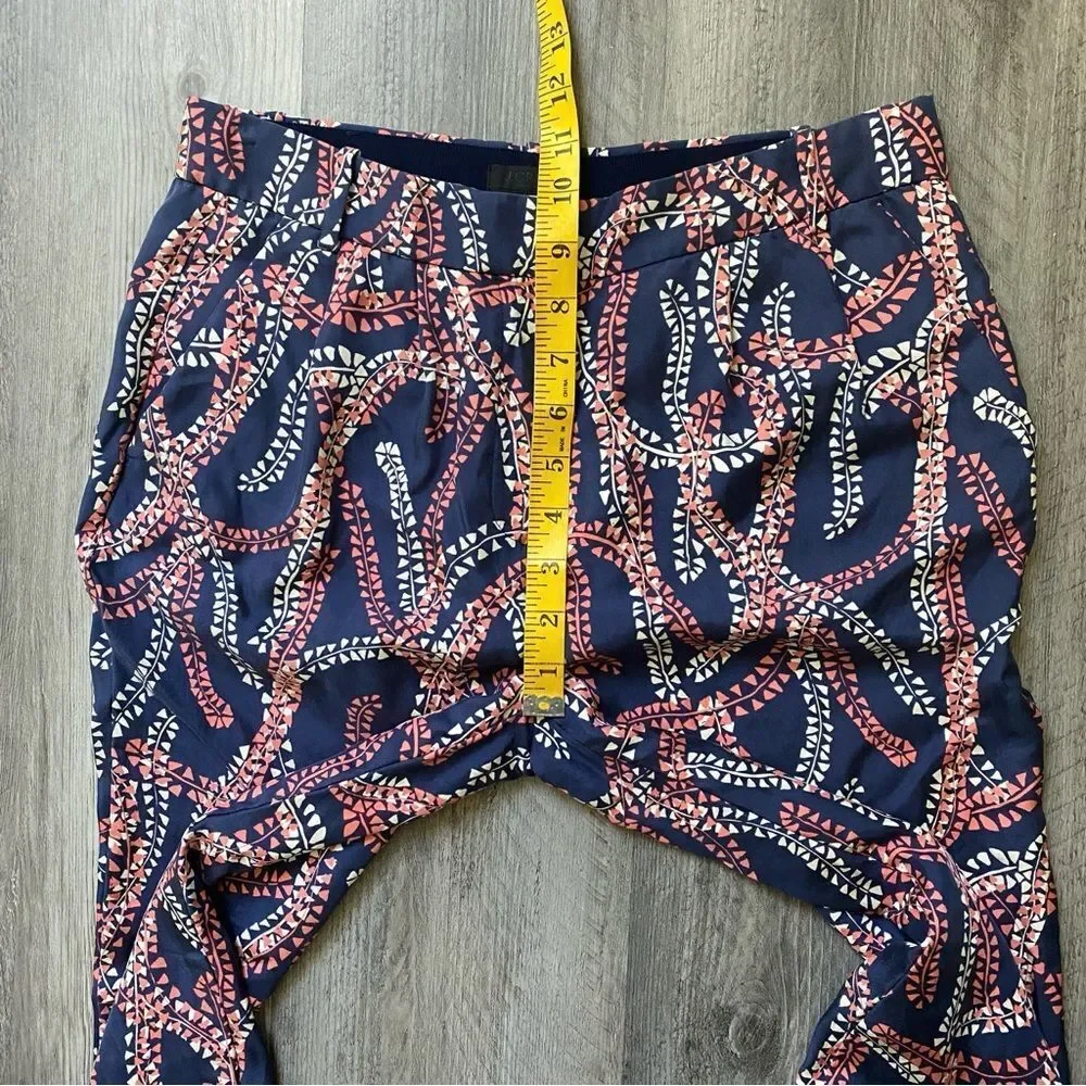 J. Crew Silk Pants Navy Coral Print Sophisticated Size 0